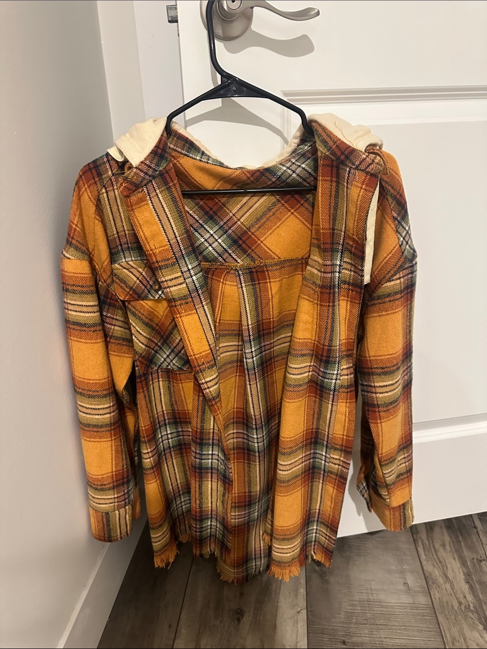 Altar'd State Yellow Plaid Button-Down Hooded Shirt Jacket